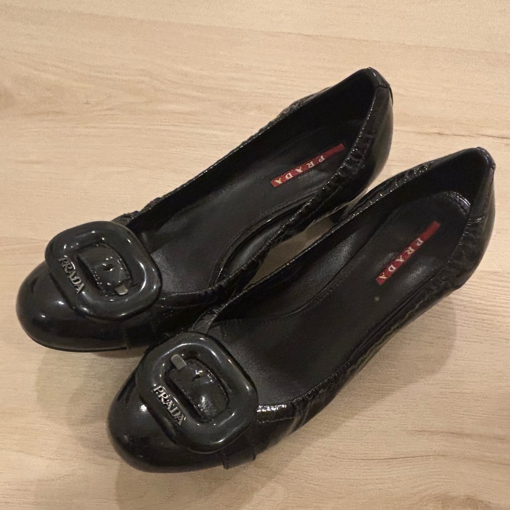 Prada Black Patent Leather block heels